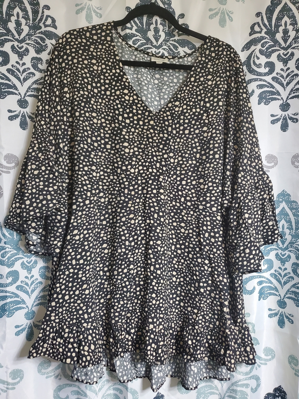 Avenue Black V-Neck Tiered Dot Tunic